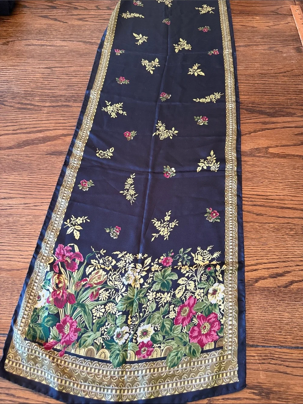 Vintage Silk Floral Scarf Smithsonian 1994 Made in Italy 60 Inch
